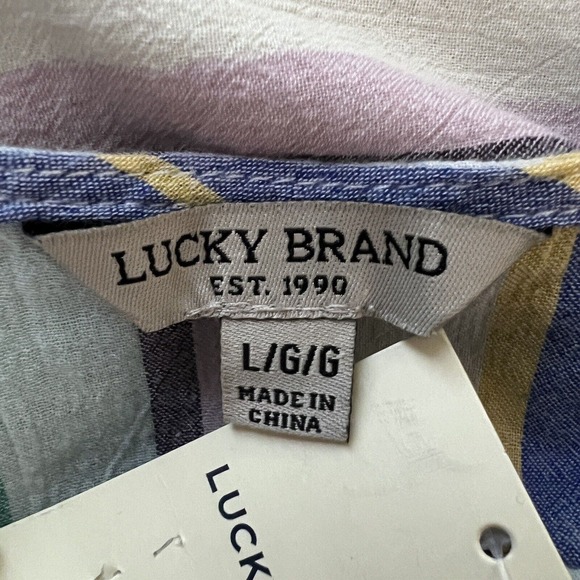 Lucky Brand Dress Girls Large Shift Dress Cream Blue Stripe Bohemian Hippie - Picture 5 of 6